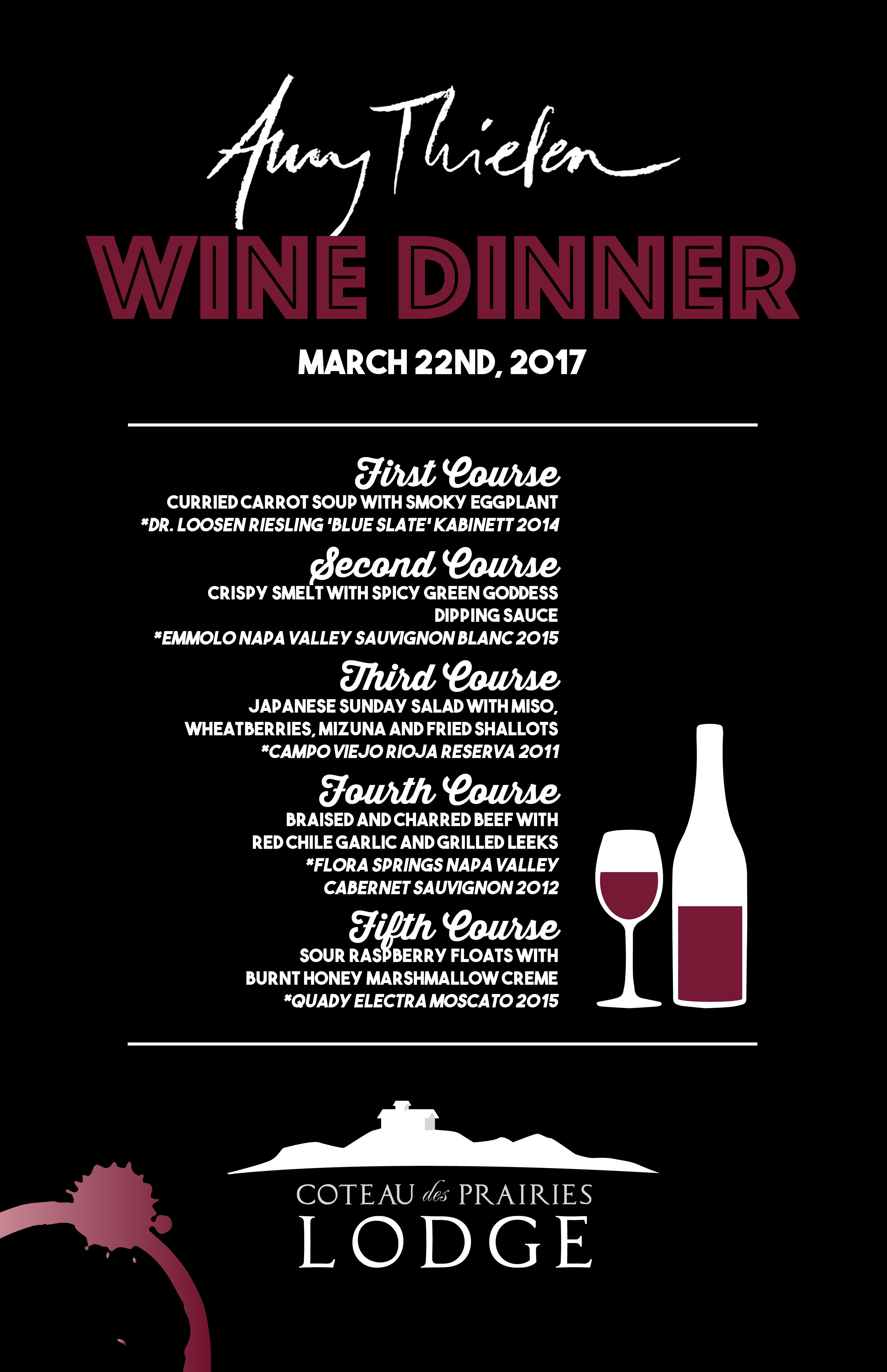 Amy Thielen Wine Dinner (3/22) Coteau des Prairies Lodge