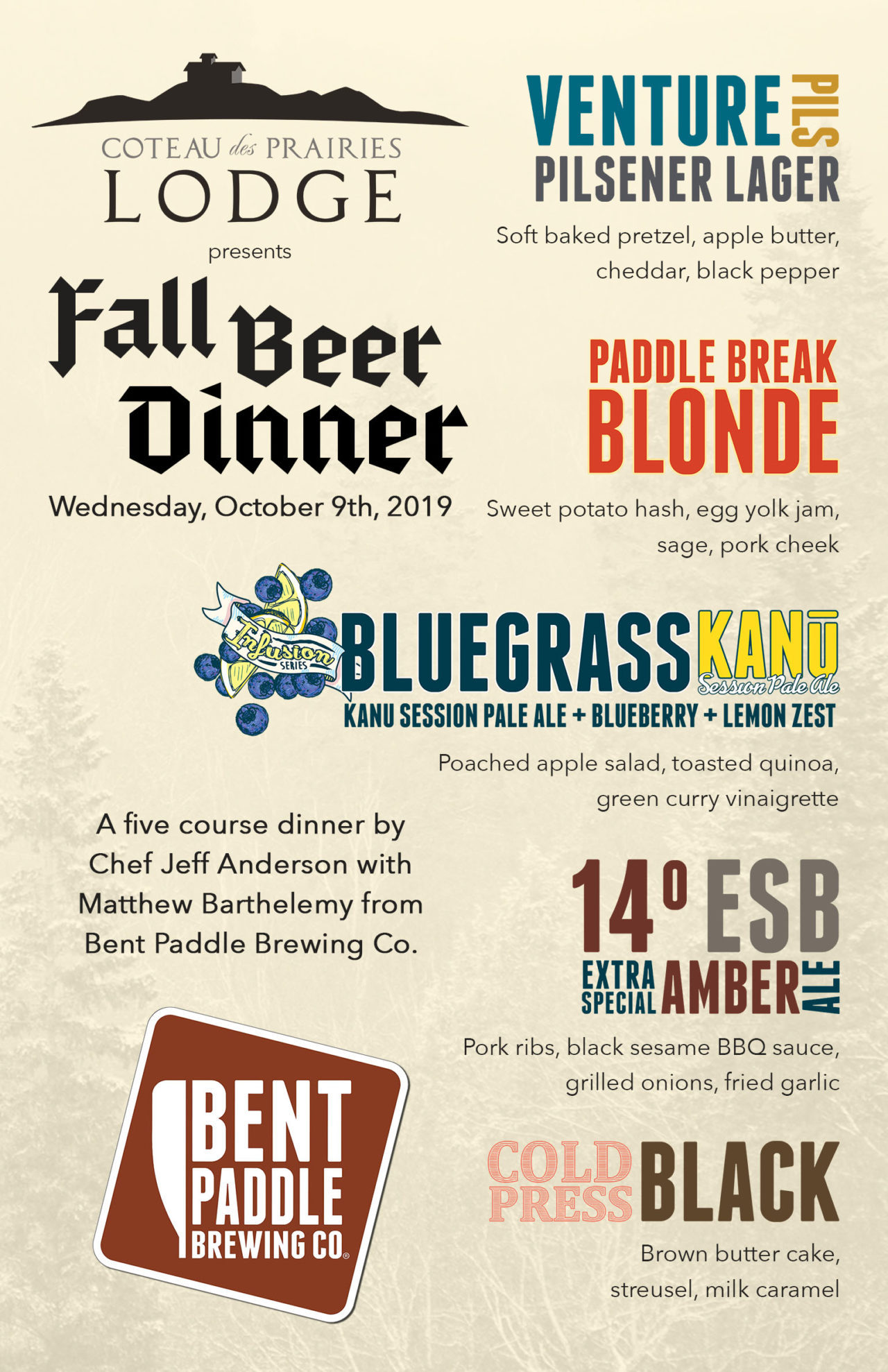 Fall Beer Dinner – Wednesday, October 9th | Coteau des Prairies Lodge